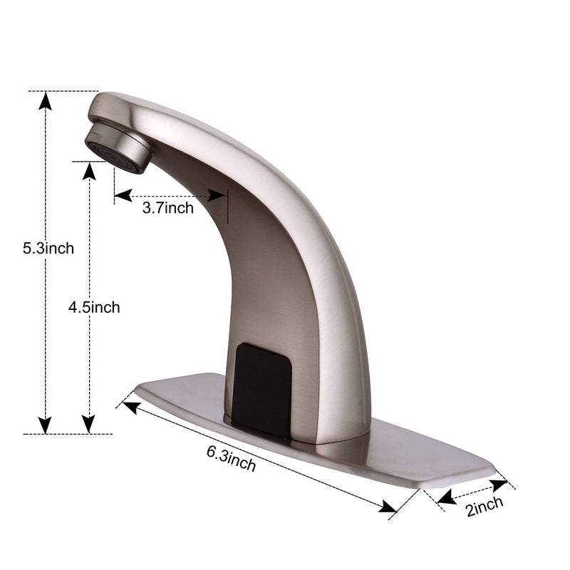 Fyeer Automatic Touchless Bathroom Faucet, Motion Sensor Activated Hands Free Brush Nickle Sensor Mixer with Deck Plate - Image 4